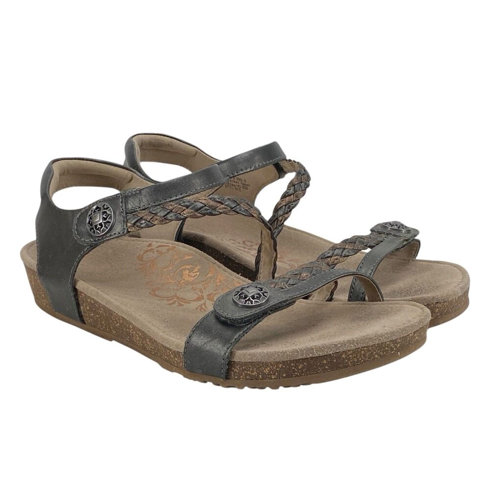 Aetrex Strappy Sandals Jillian Women Size 11 Bronze Braiding Leather Adjustable